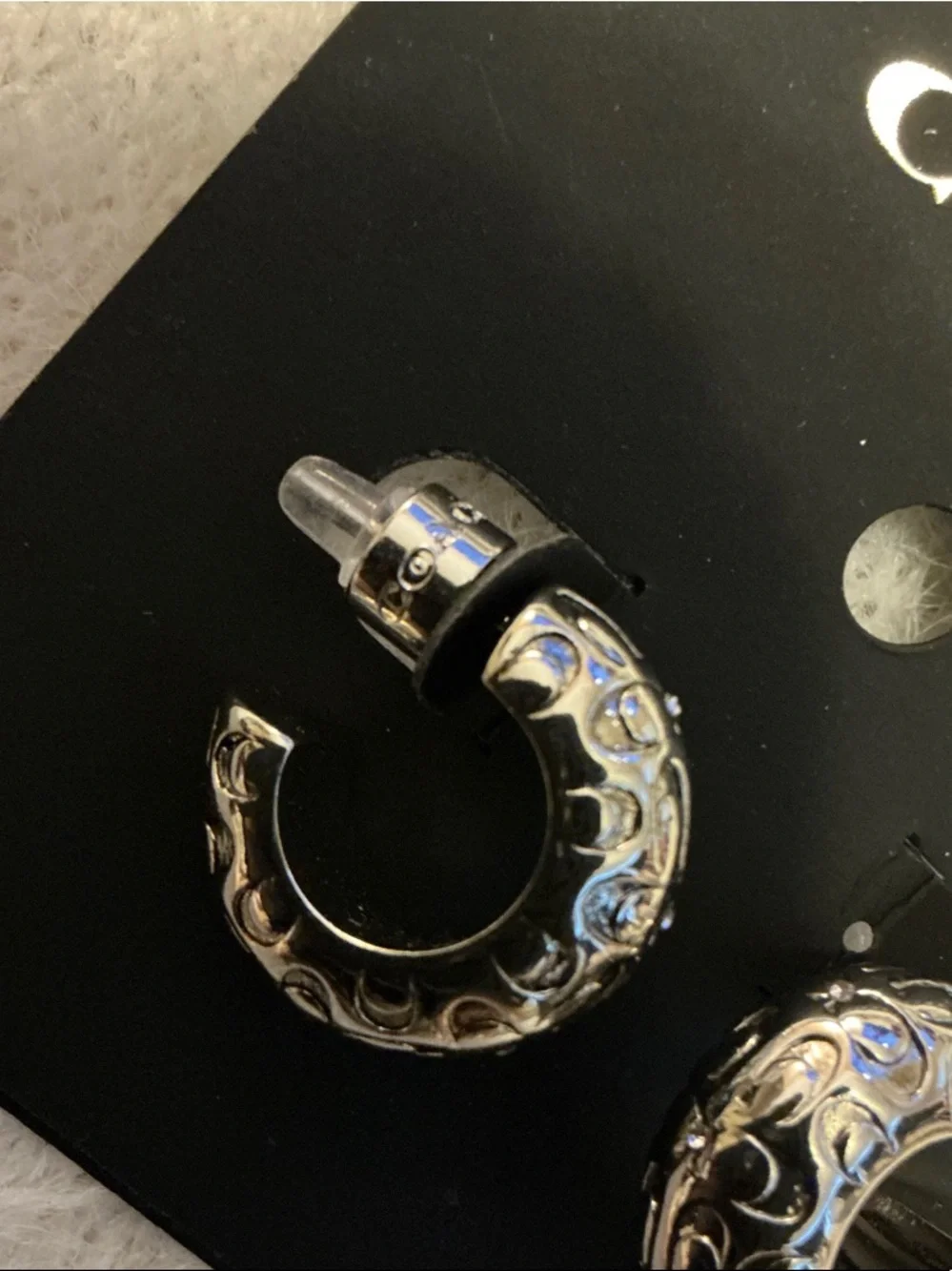 Coach Silver-Tone Engraved Hoop huggie Earrings - Picture 4 of 5